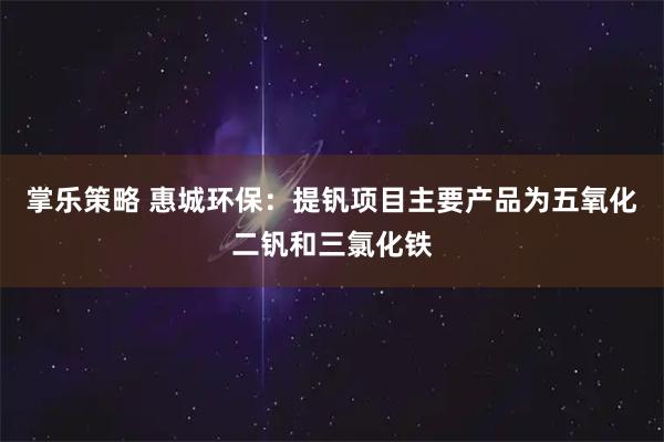 掌乐策略 惠城环保：提钒项目主要产品为五氧化二钒和三氯化铁